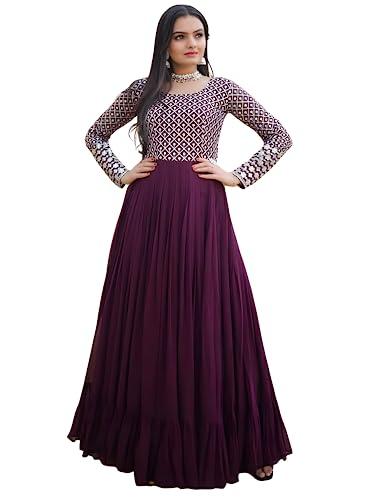 foxdx traditional ethnic sequence anarkali full length and embroidery work with pure georgette midi maxi gown for women (medium, purple)