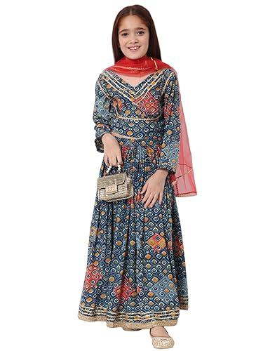 readiprint fashions straight style cotton fabric blue color printed choli with lehenga and dupatta-(1-2y)