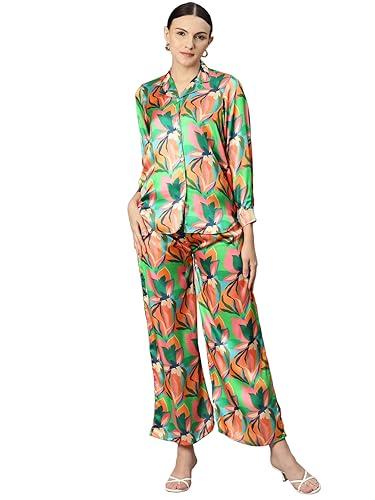 readiprint fashions shirt satin silk fabric green color co-ord set