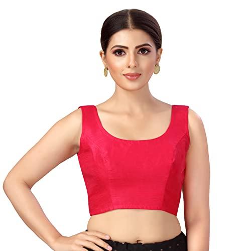 studio shringaar women's readymade art silk sleeveless saree blouse (pink, 34)