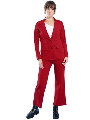 selvia co-ord set for women|collared neck co-ord set for women| blazer and trouser|solid co-ord set|coat and pant|2 piece|formal co-ord set for women| lycra co-ord set (634ctk11254n-s_red)