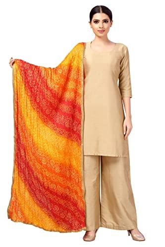 studio shringaar women's vegan silk multi coloured bandhni dupatta (42" x 2.5 meters, orange)