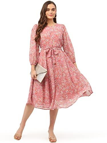 jompers women's georgette floral printed kurta. (pink, s)