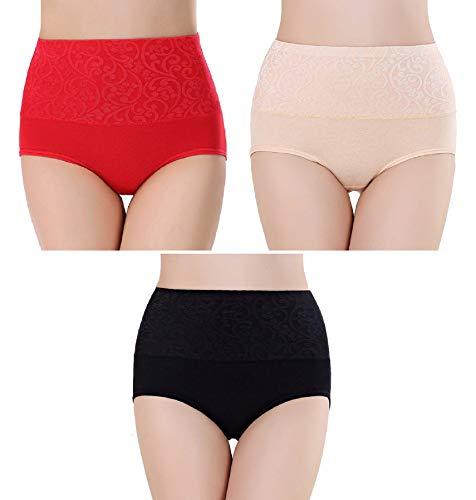 glamoras® womens cotton self design high waist tummy shaping panty, free size (pack of 3 panty) multicolor