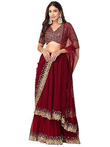 zeel clothing women's sequins embroidered georgette new lehenga choli with dupatta (5066-maroon-wedding-designer-latest; free size)