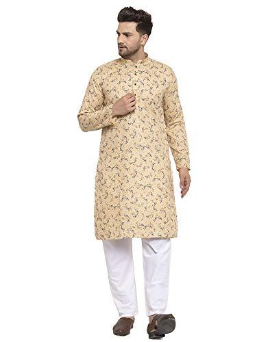 kraft india men's cotton rich stylish ethnic wear kurta pyjama set (color-fawn, size-42)