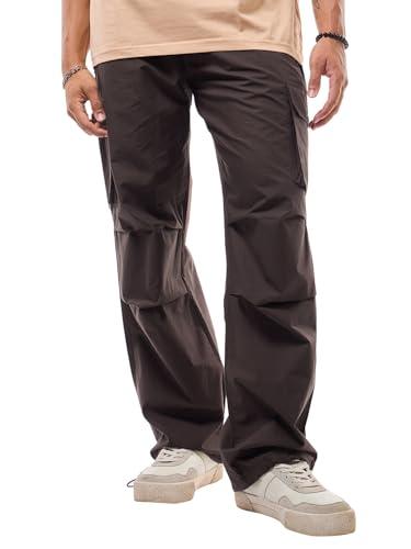 bewakoof men's solid oversized fit cotton cargo casual pants_629284_brown_s