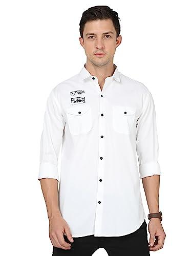 miraan men's double-pocket cotton long sleeve slim fit casual shirt (sigdoubwhitexxl_white_xx-large)