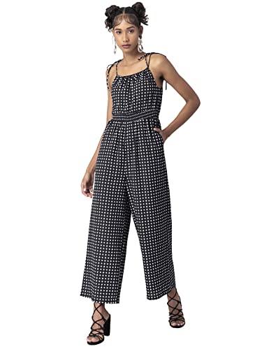 faballey black polka strappy smocked waist jumpsuit