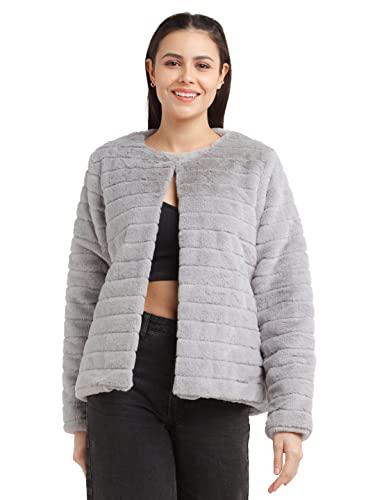 zink london women's grey solid quilted jacket