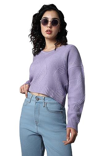 high star women's cotton round neck sweater (hswsww23008_ll_lilac_l)