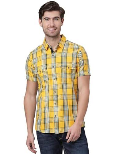 thomas scott men's checkered slim fit 100% cotton casual shirt with half sleeve