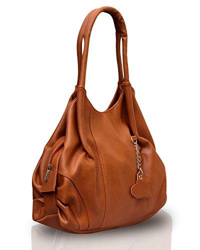 fostelo women's style diva faux leather handbag (tan) (large)