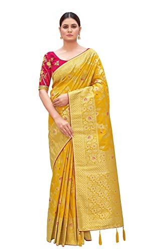 monjolika fashion women's woven silk saree with blouse piece (37769_color_yellow)