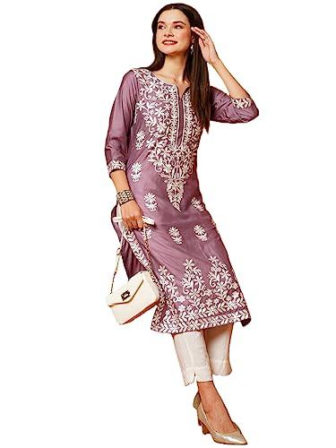 gosriki women's cotton blend straight chikankari embroidered kurta (chin-purple-gs_xl_purple_x-large)