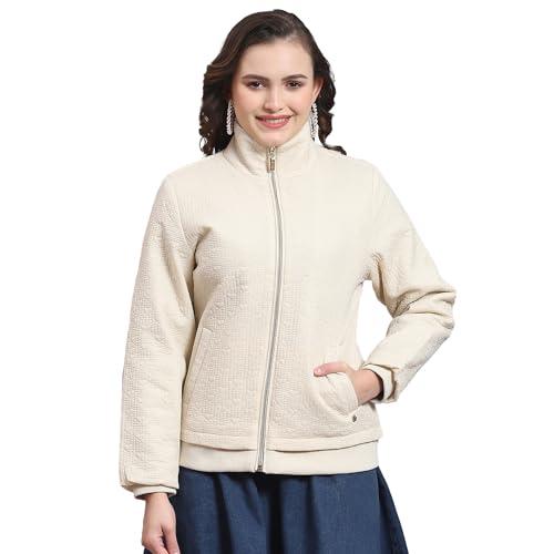 monte carlo womens beige solid full sleeve stand collar casual jacket (223062487-1-40)