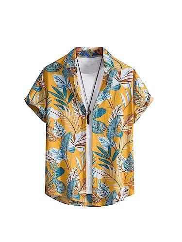 leriya fashion shirts for men || soft rayon multi printed casual shirts for boys || spread collar || short sleeve || summer wear || beach wear shirt for men || fancy shirts for men (large, yellow)