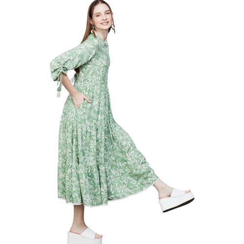 colour me by melange women's viscose rayon a-line knee-length casual dress (1000013343729 green