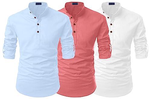 zombom men's cotton blend solid full sleeve kurta shirt (pack of 3)