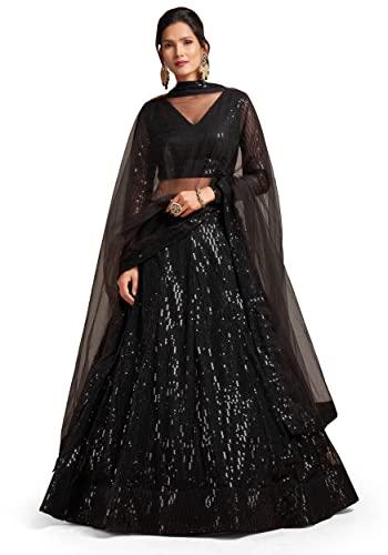 zeel clothing women's black net embroidered semi-stitched new lehenga choli with dupatta (7308black-wedding-girlish-latest-lehenga; free size)