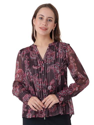 zink london women's brown printed shirt styled top