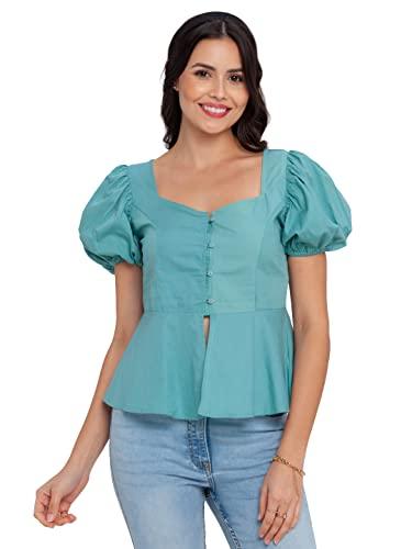 zink london women's green solid shirt top