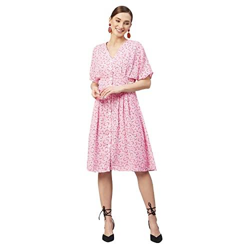 marie claire women's crepe a-line knee-length dress (mc1985_pink_l)