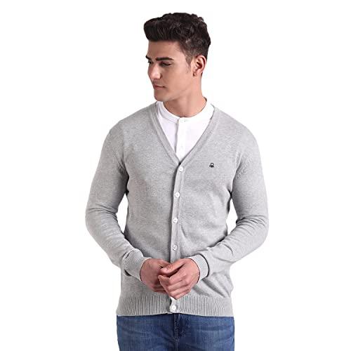 united colors of benetton men's solid cardigans (1ctnk7127i_grey_s)