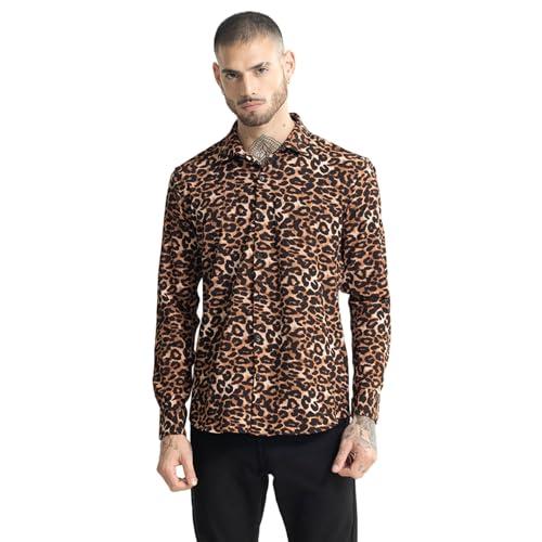 snitch brown leopard print rayon shirt