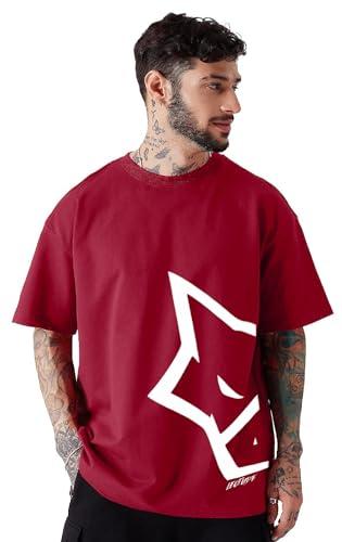 leotude oversized cottonblend half sleeve printed round neck men's tshirt (fs49_mrn_wolf11_p_maroon_m)