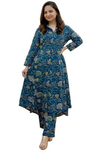 leriya fashion ethnic co ord set for women | kurta set for women | 2 piece kurta set | kurta with pant for women (medium, blue)