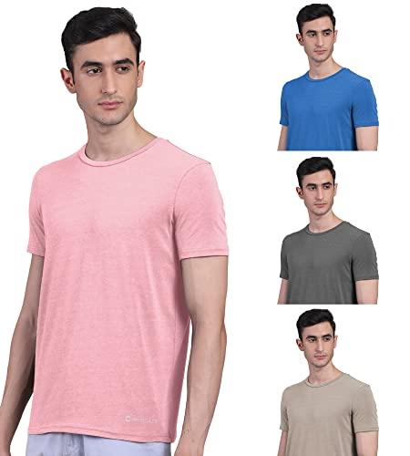 freecultr men's bamboo undershirt anti microbial anti odor breath tech super soft & comfort fit lounge wear and sleep wear t-shirt - size 2xl pack of 4-pastle peach,pilot blue,charcoal,beach sand