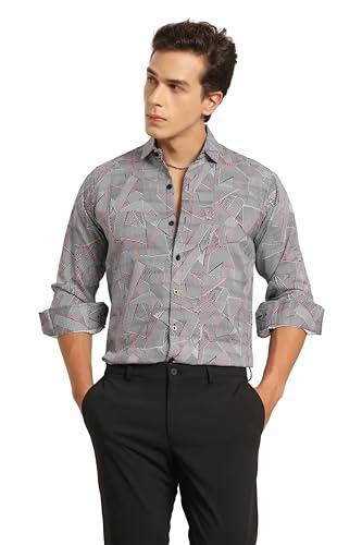 lymio casual shirt for men|| shirt for men|| men stylish shirt || men printed shirt || men long slevee shirt (d-14-15) (s, grey)