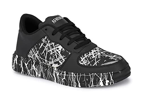 afrojack mens casual shoes | hand printed sneakers | lace up| black color | lightweight shoes m412