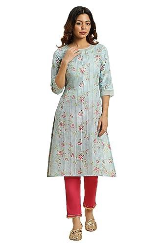 w for woman women's cotton floral regular kurta (23auw10110-121086_sky blue_12)