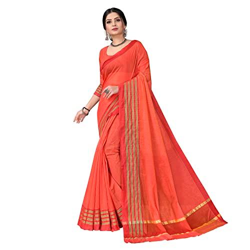 sidhidata women's cotton blend saree with unstitched blouse piece (free size), peach