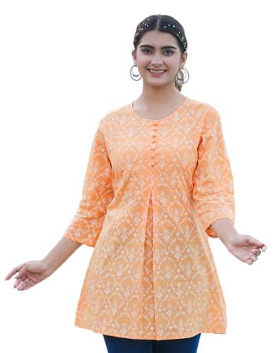 yash gallery women's cotton floral printed short kurti (1589ykorange, orange, xxl)