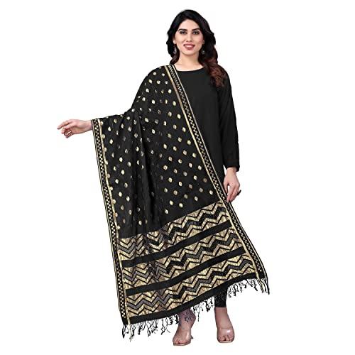 sidhidata women's rasal net dupatta with gold zari work (2.25 mtrr) (black)