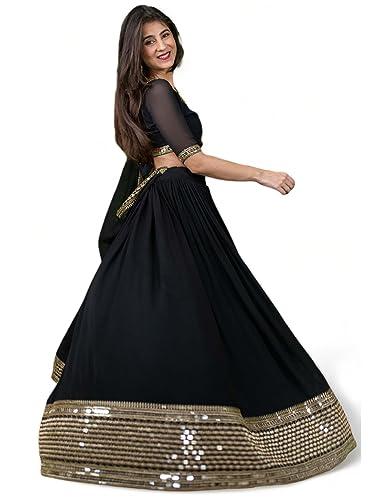 zeel clothing women's georgette semi-stitched lehenga choli black wedding girlish latest free size