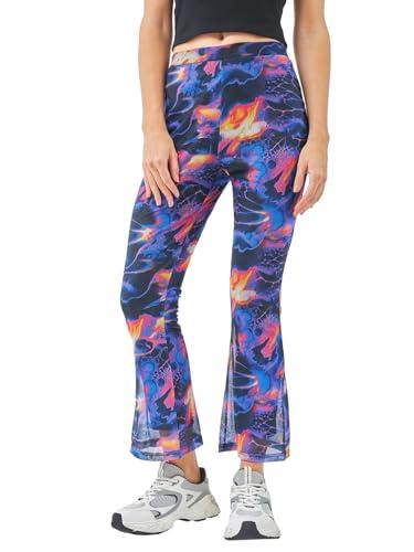 bewakoof air 1.0 women's all over printed slim fit poly mesh flared pants_ 615996 multicolor_ xs