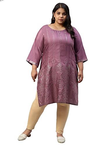 w for woman plus size purple shantung mukaish printed kurta_22auw18294g-119276_5xl