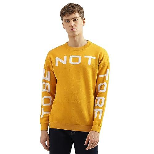 united colors of benetton men's regular fit round neck printed sweater (size: m)-23a1jcqk1011igy3 yellow