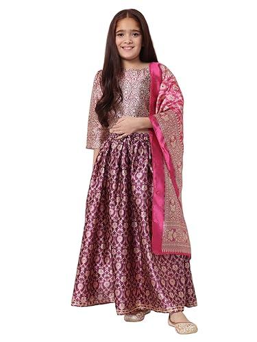 womens straight silk fabric purple color printed lehenga choli with dupatta-(4-5y)