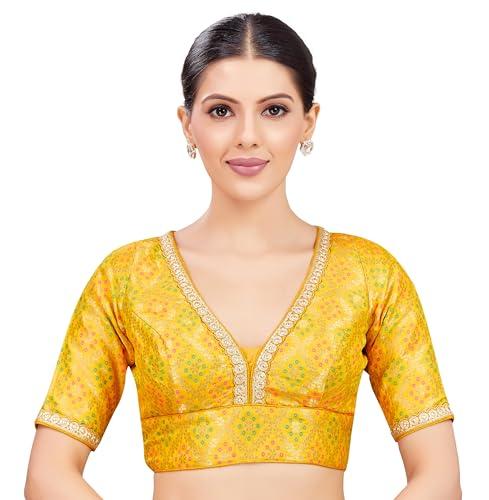 studio shringaar women's brocade readymade embroidered saree blouse (yellow, 40)