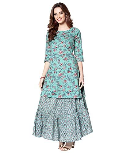 sera women's cotton kurtaskirt (la5148-aqua2533aqua_aqua_xl)