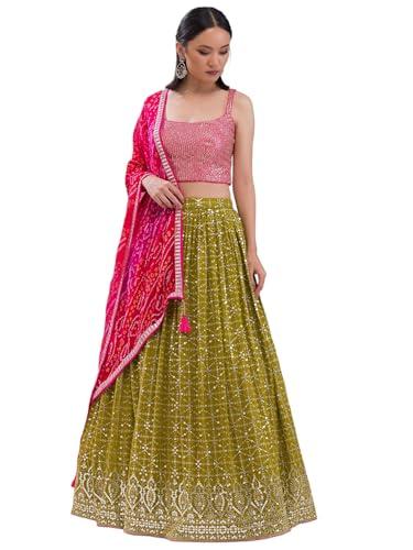 zeel clothing sequins zari embroidered georgette new lehenga choli with dupatta (5076-mehndi-wedding-stylish-latest; free size)