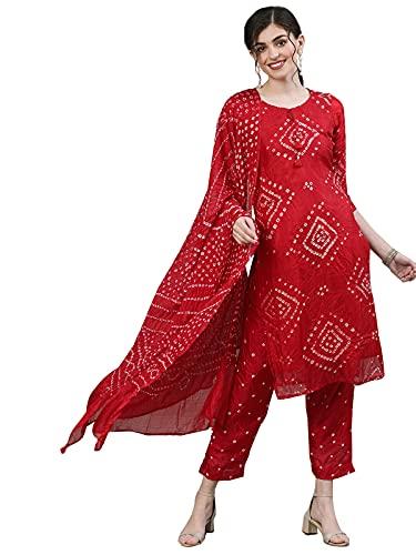 ishin women's silk blend embroidered straight kurta suit set with dupatta & pants kpldpramts-9003_xxl_red