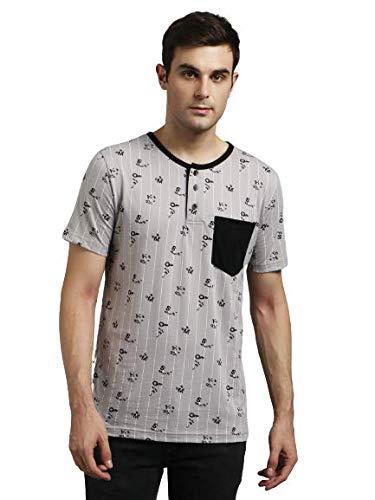 kotty men's round neck printed tshirt(grey_black,m)