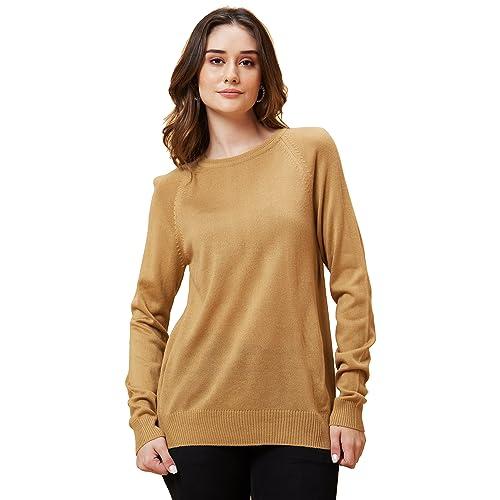 globus women coffee brown solid raglan sleeves pullover top-3638069007