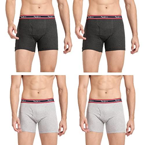 pepe jeans men's cotton relaxed trunks (pack of 4) (8904311367727_charcoal grey melange_s)